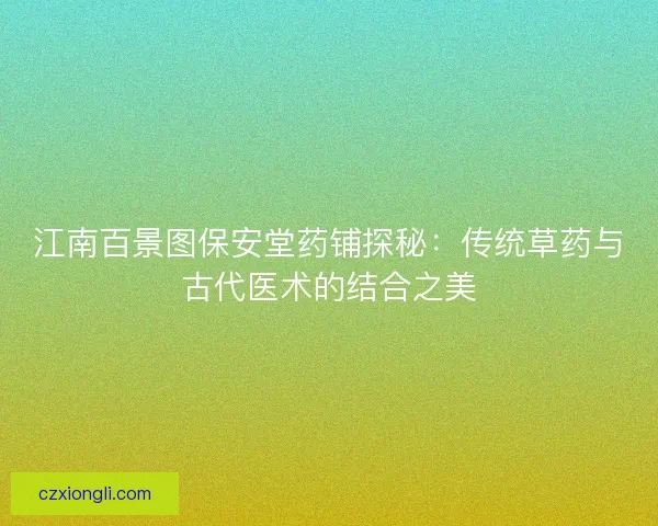 江南百景图保安堂药铺探秘：传统草药与古代医术的结合之美